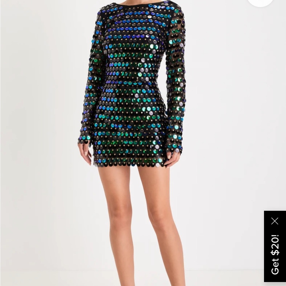 NWT Lulus Sequin Embellished Dress - Black and Green - Picture 4 of 5